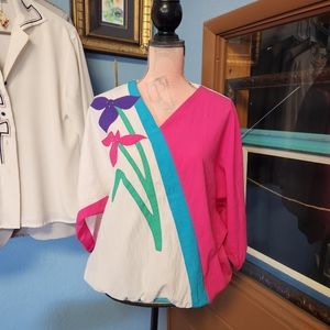 80s/90's Bright Vintage Crinkle top. Gw Originals pullover